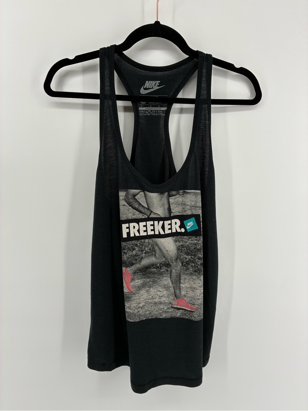 FREEKER Vintage Nike Black Graphic Racerback Tank with Pink Accent